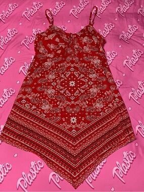 NWOT NoBo Red White Black 4th July Paisley Bandana Gang Print Flowy Urban Dress